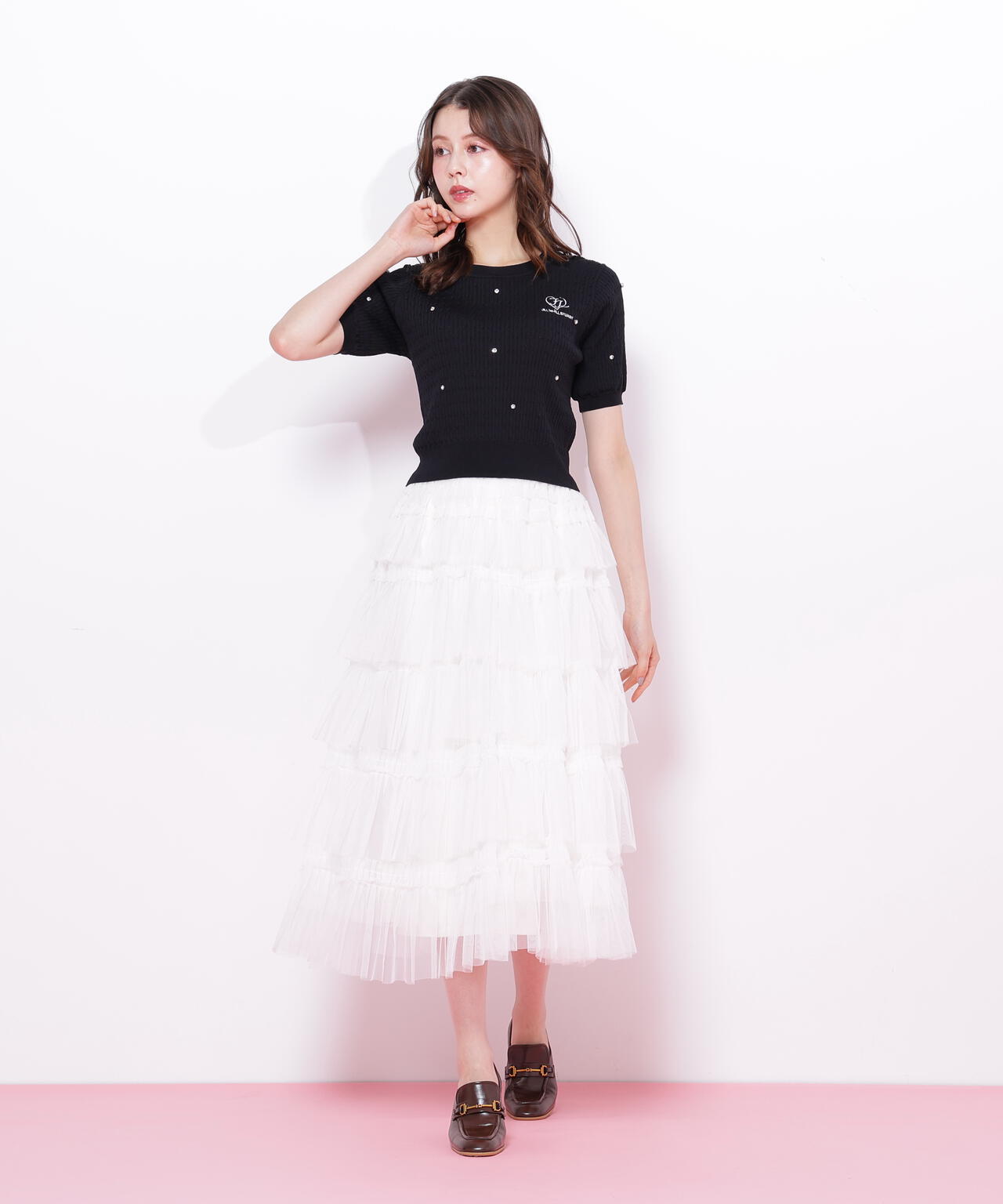 ミニケーブルハート刺繍ニット