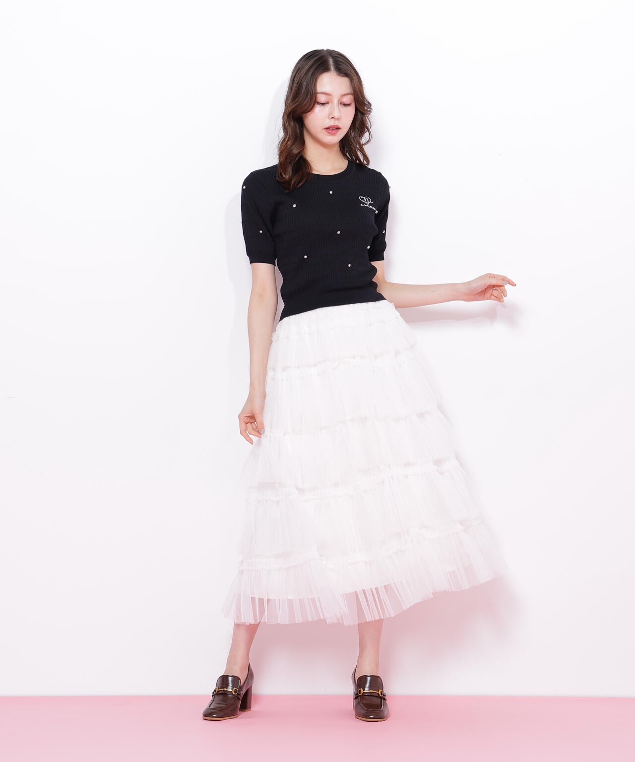 ミニケーブルハート刺繍ニット