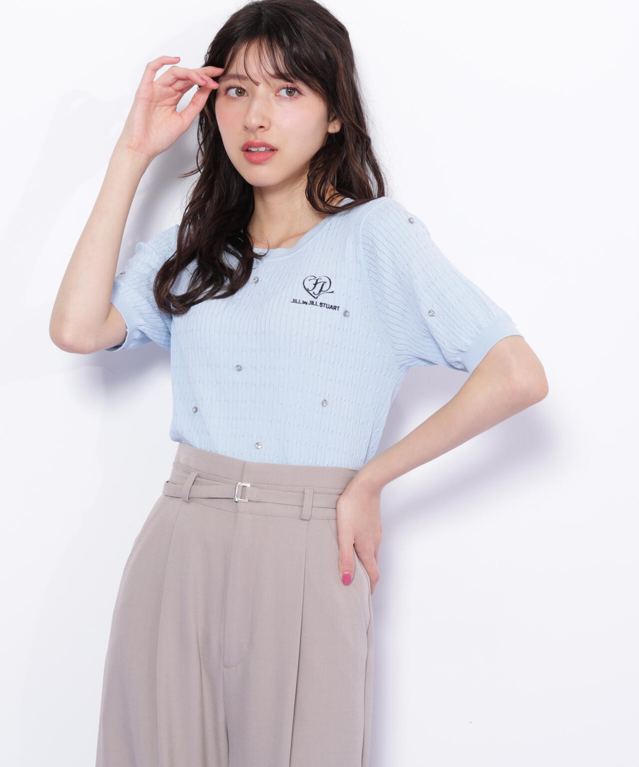 ミニケーブルハート刺繍ニット