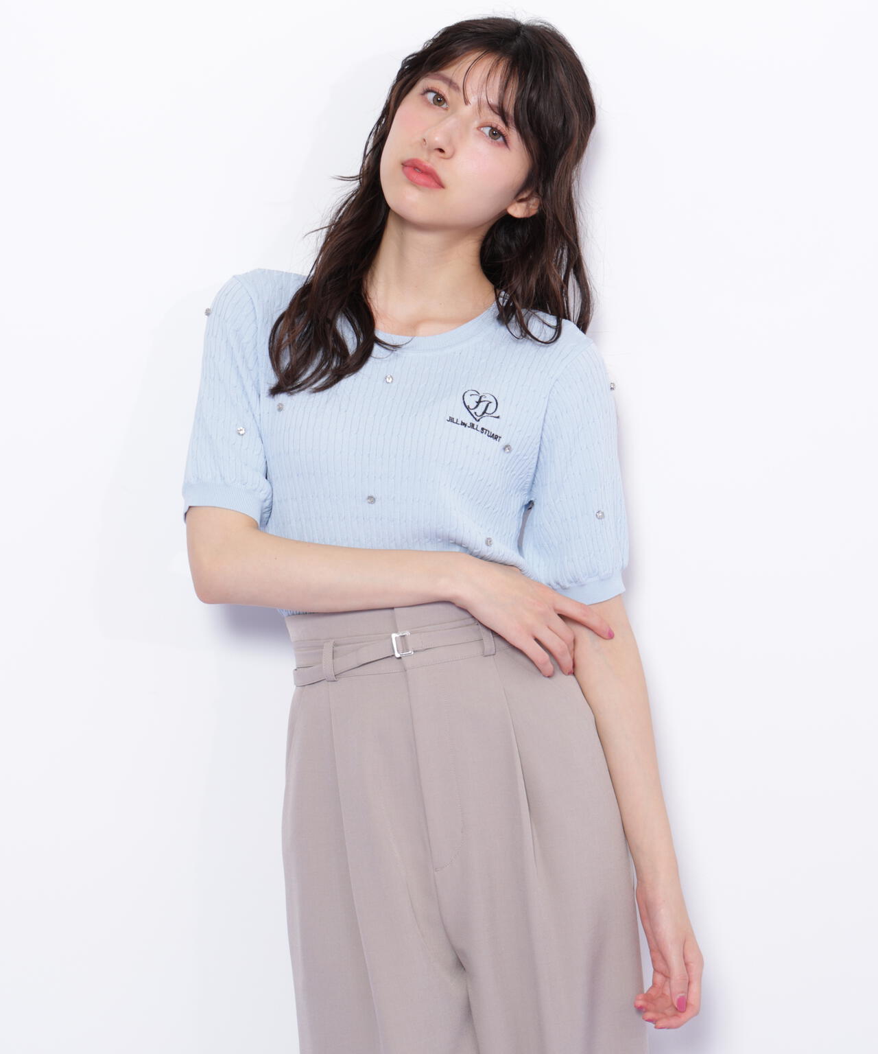 ミニケーブルハート刺繍ニット