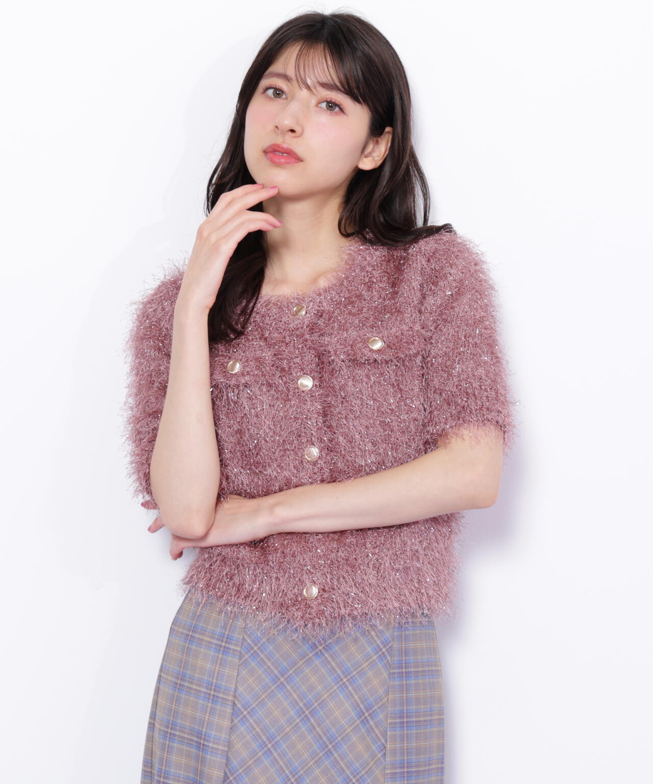 ラメフェザーニットジャケット