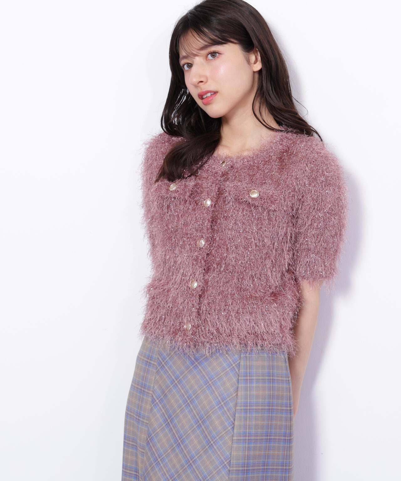 ラメフェザーニットジャケット