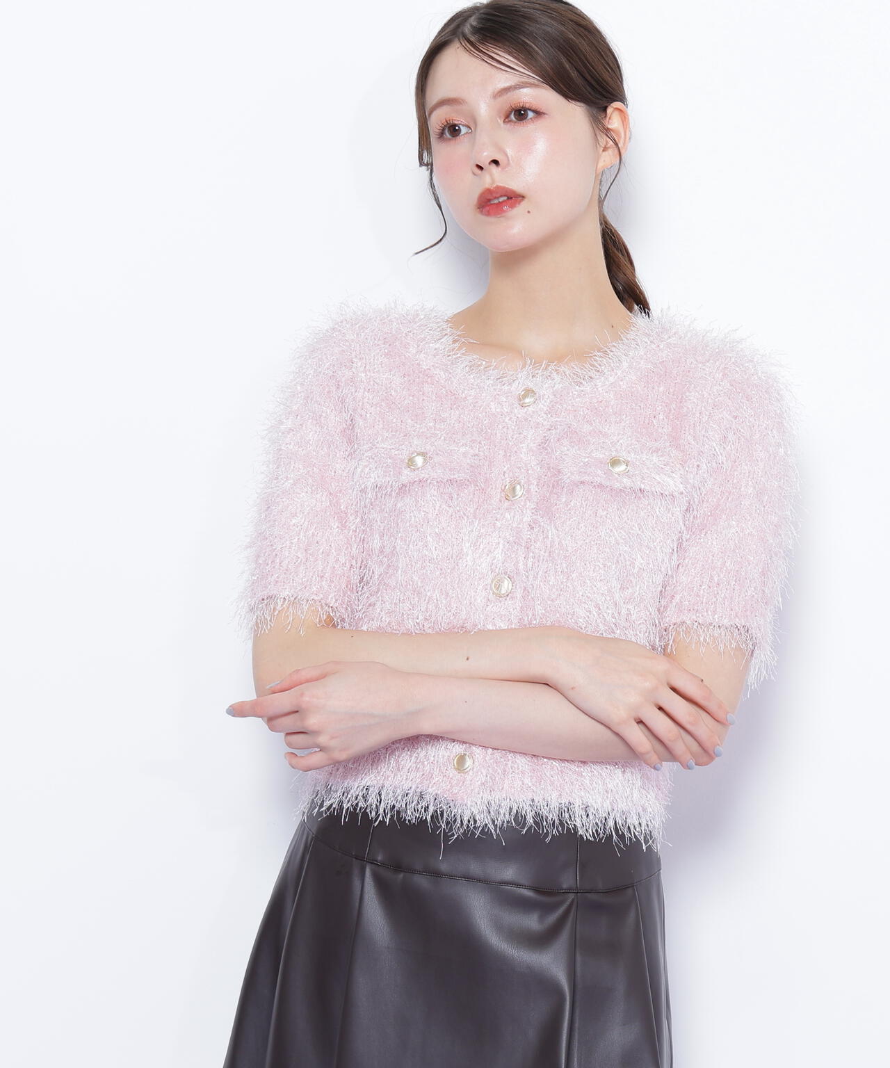 ラメフェザーニットジャケット