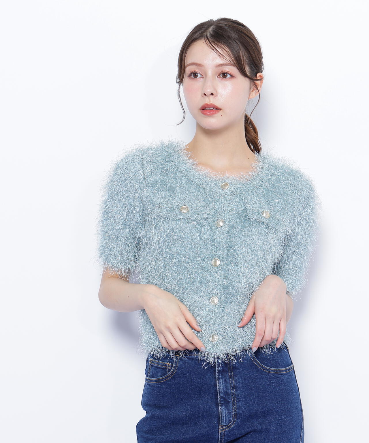 ラメフェザーニットジャケット