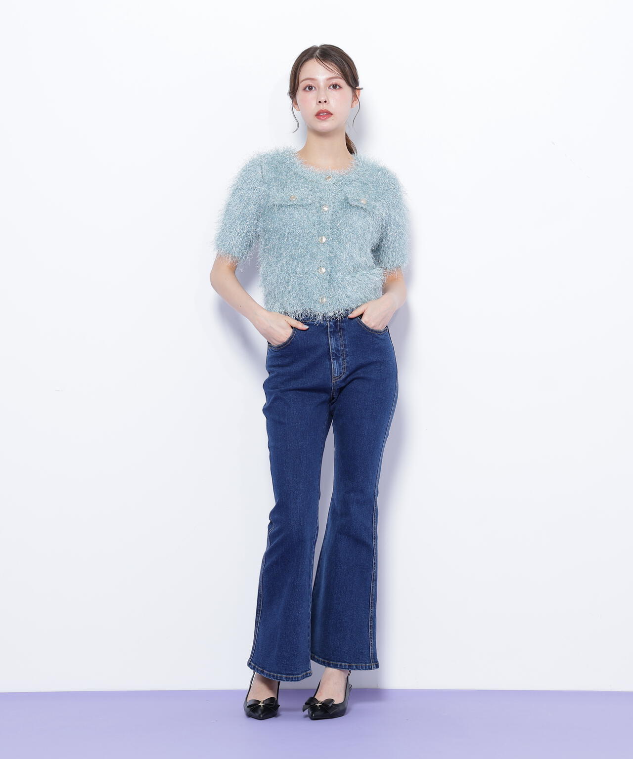 ラメフェザーニットジャケット