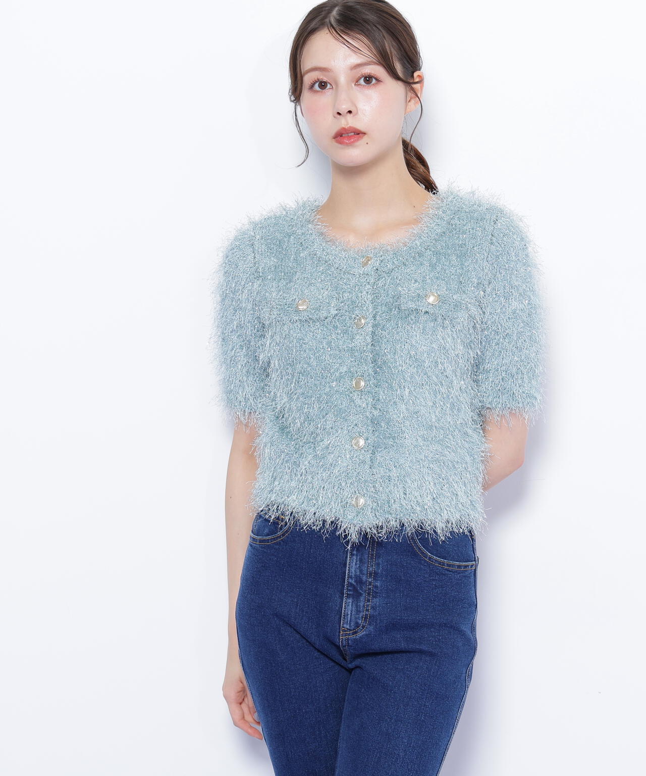 ラメフェザーニットジャケット