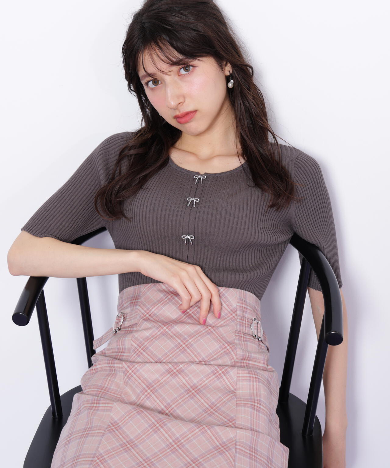 リボンビジューリブニット