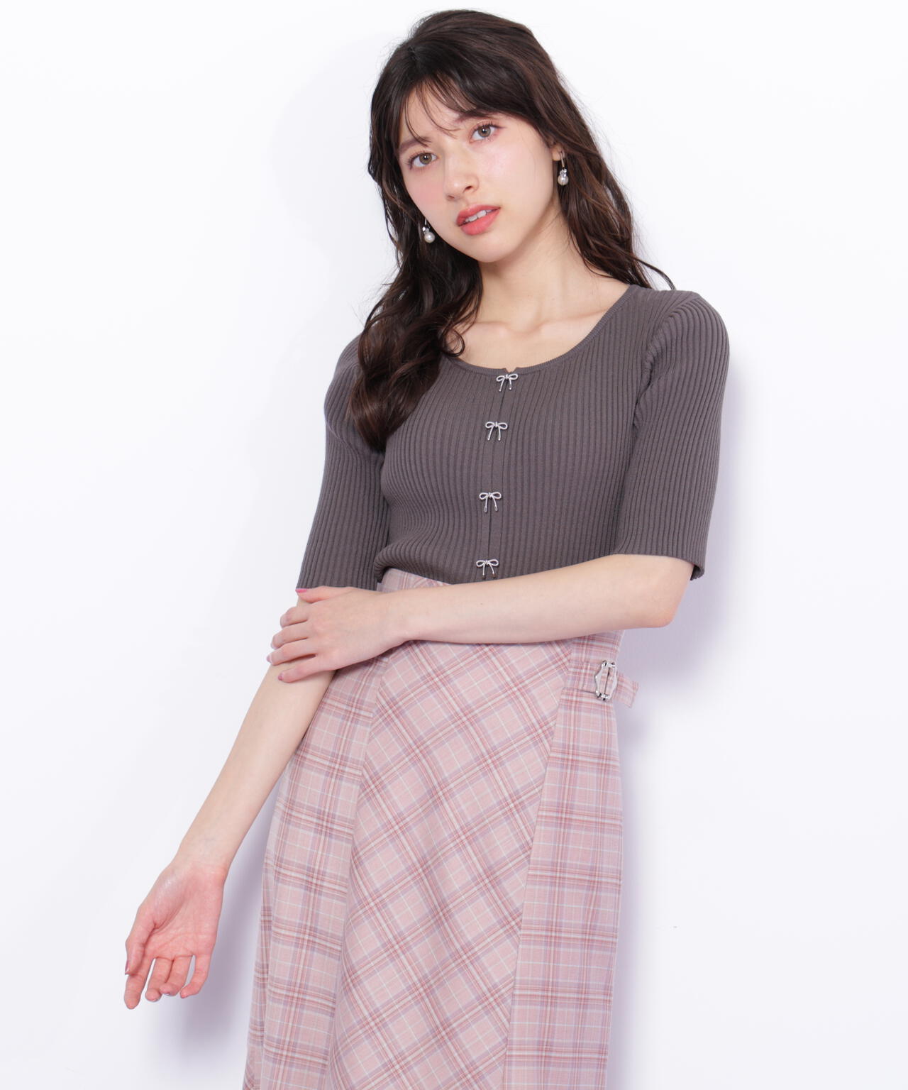 リボンビジューリブニット