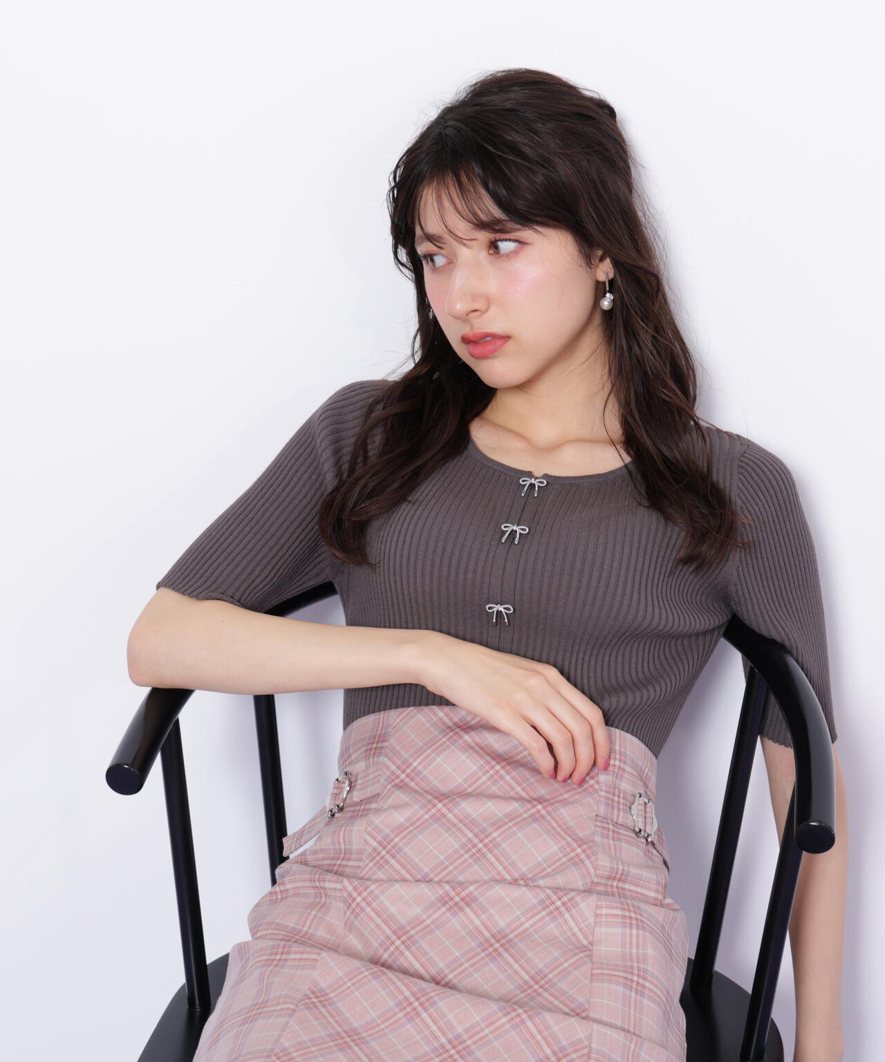 リボンビジューリブニット