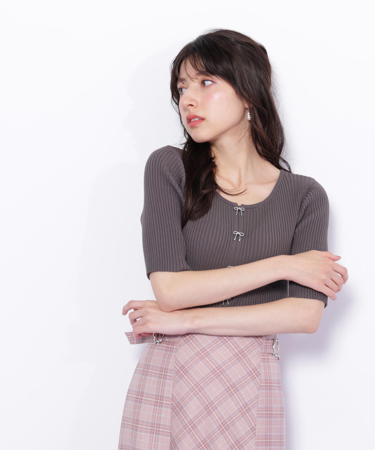 リボンビジューリブニット