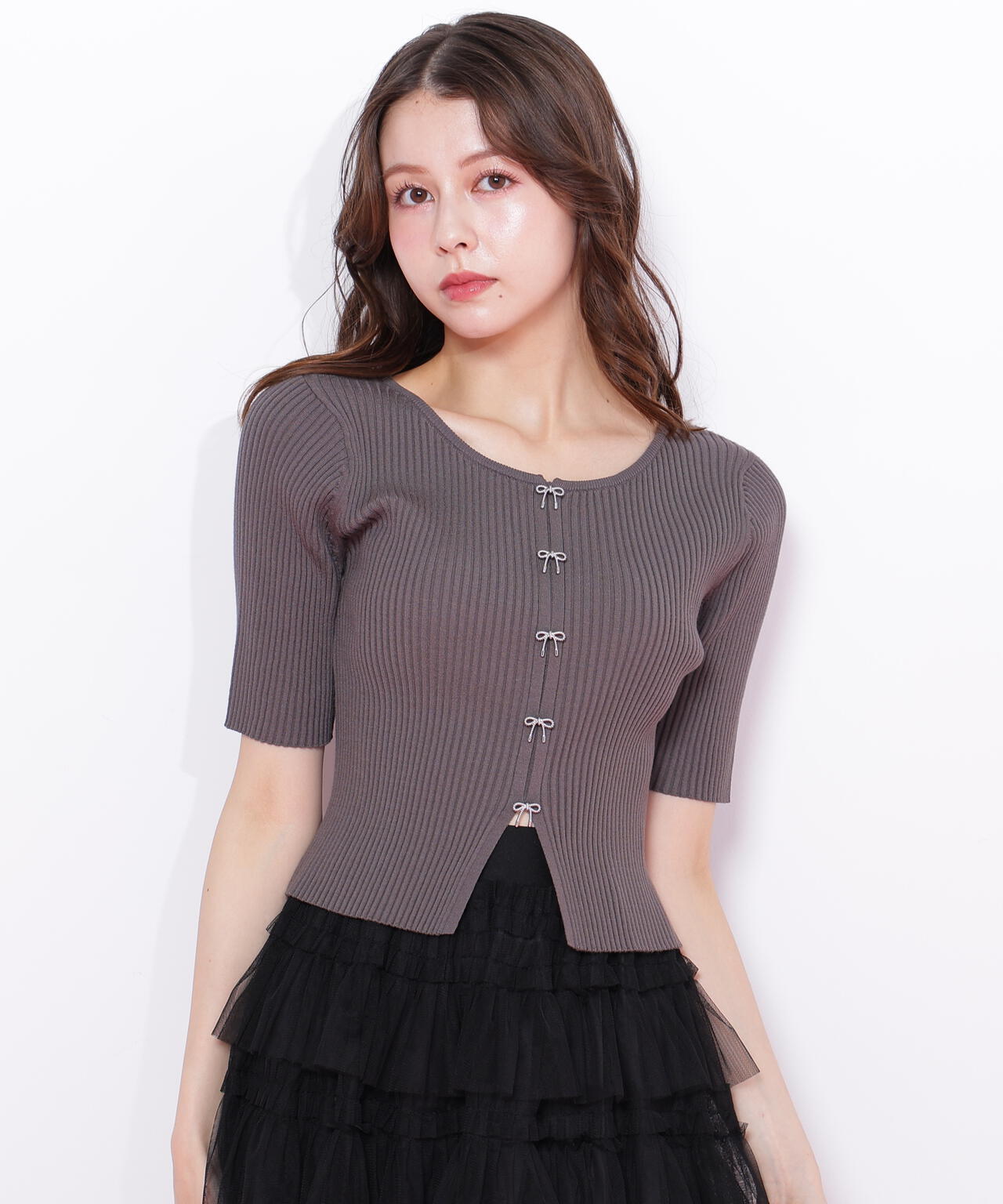 リボンビジューリブニット