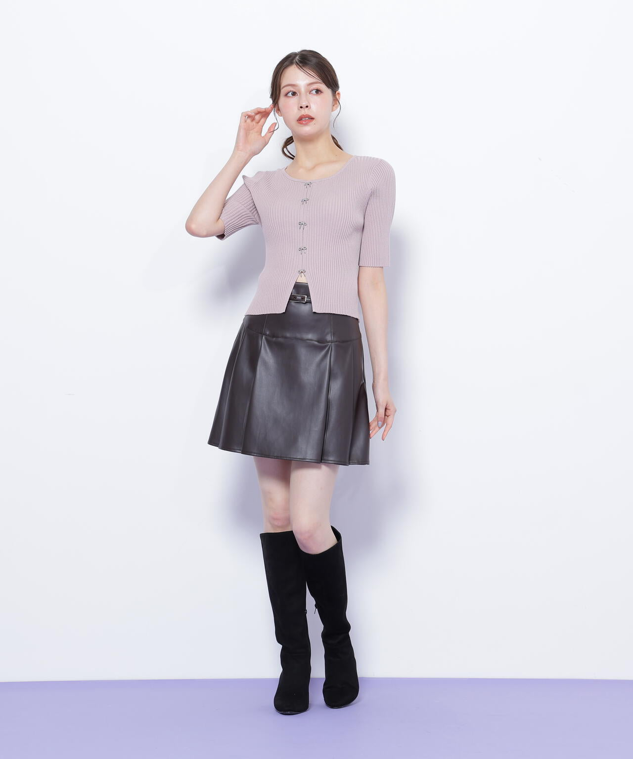 リボンビジューリブニット