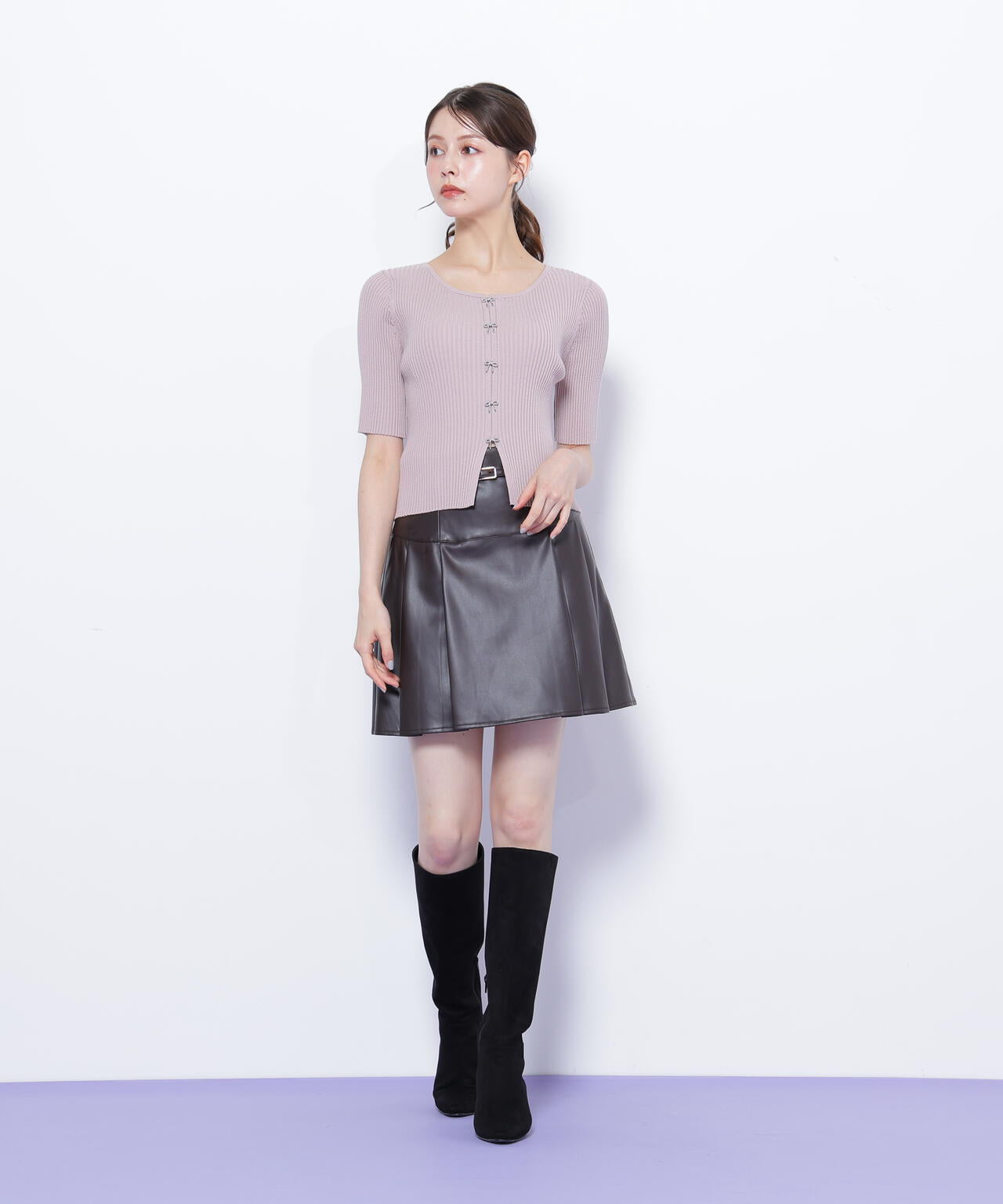 リボンビジューリブニット