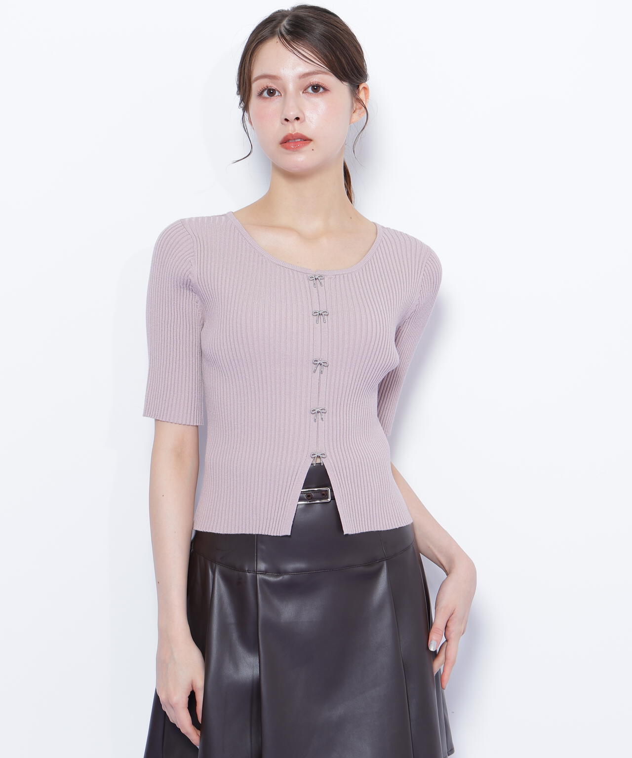 リボンビジューリブニット