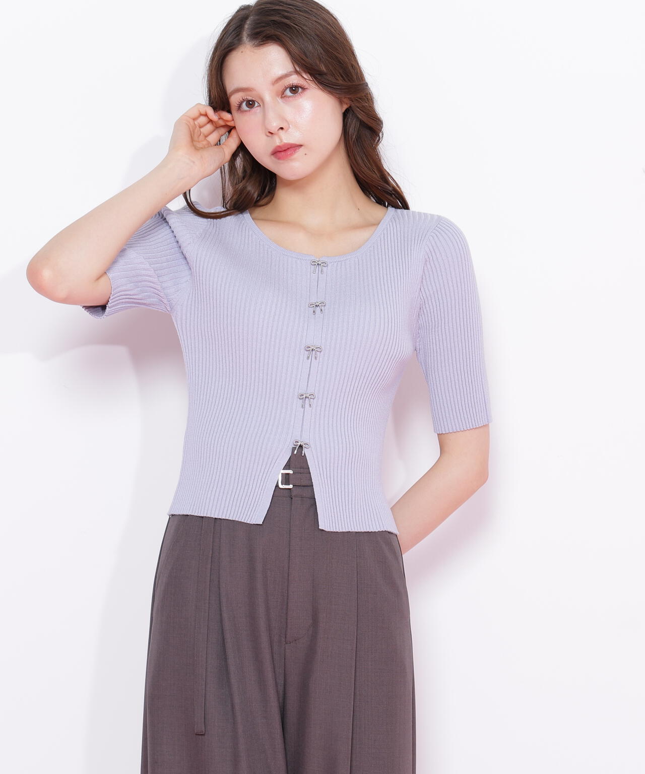 リボンビジューリブニット