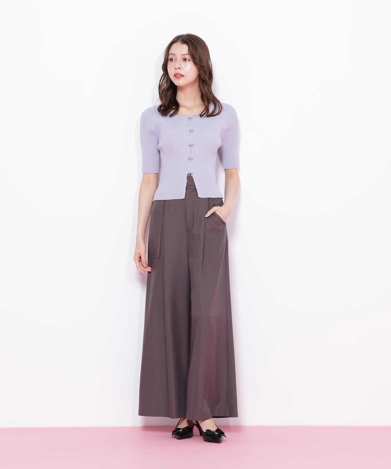 リボンビジューリブニット