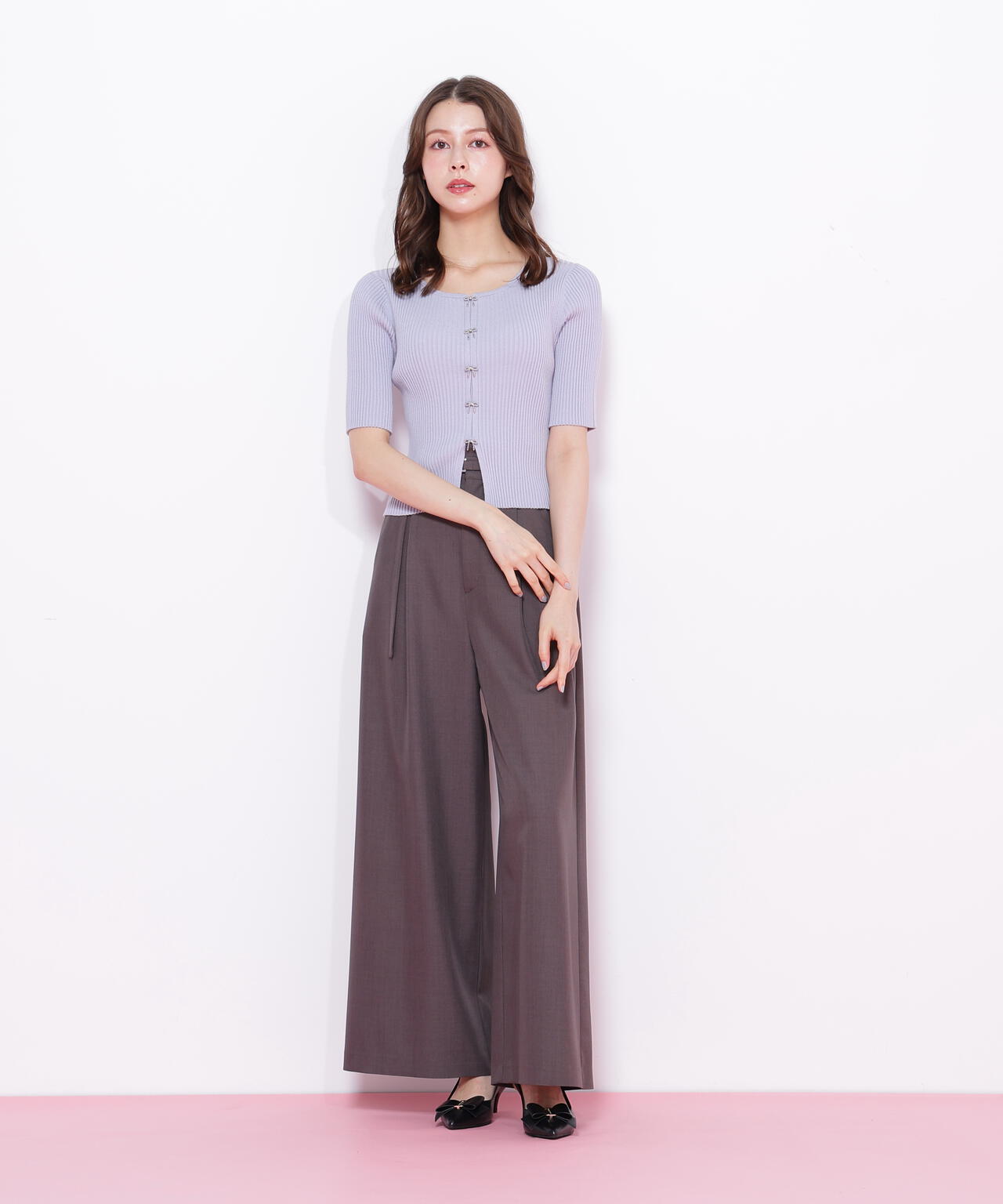 リボンビジューリブニット