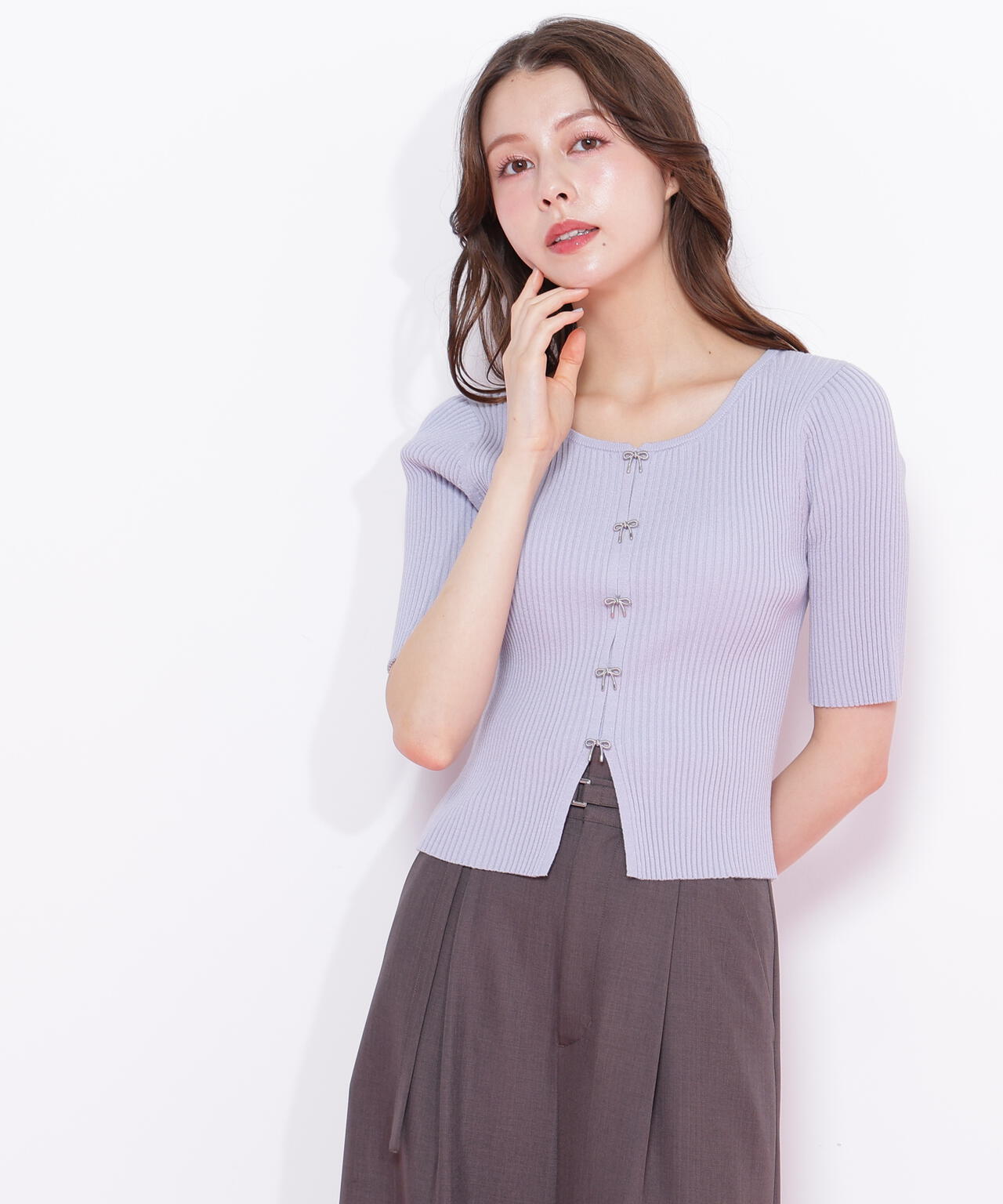 リボンビジューリブニット