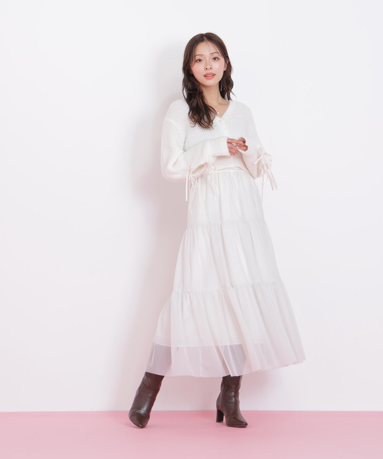 フィルムフェザーヤーンカーディガン