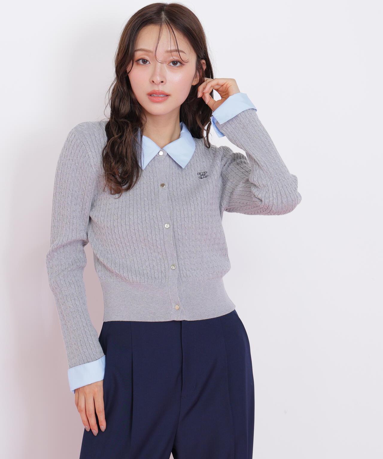 衿付きミニケーブルカーディガン