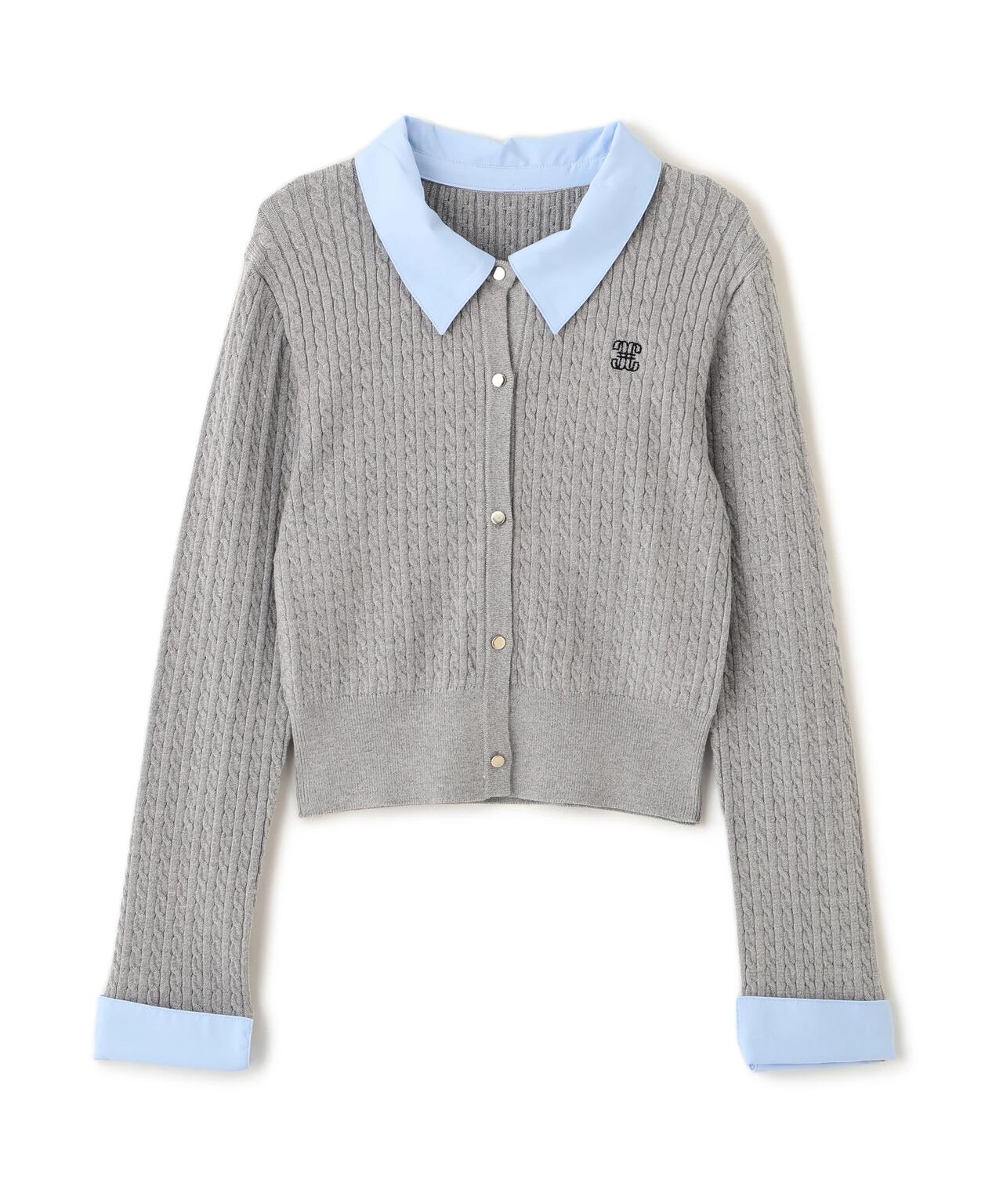 衿付きミニケーブルカーディガン
