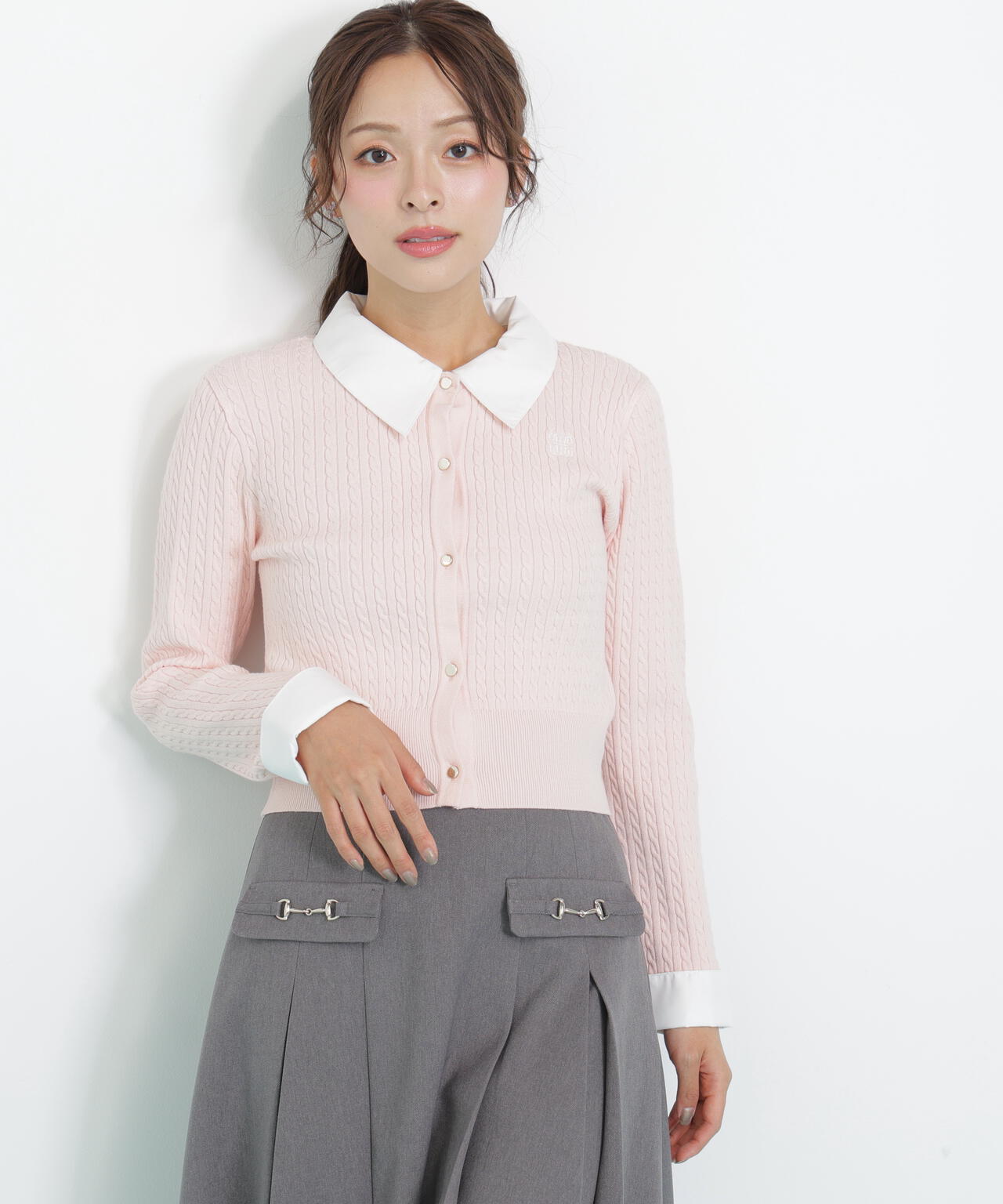 衿付きミニケーブルカーディガン