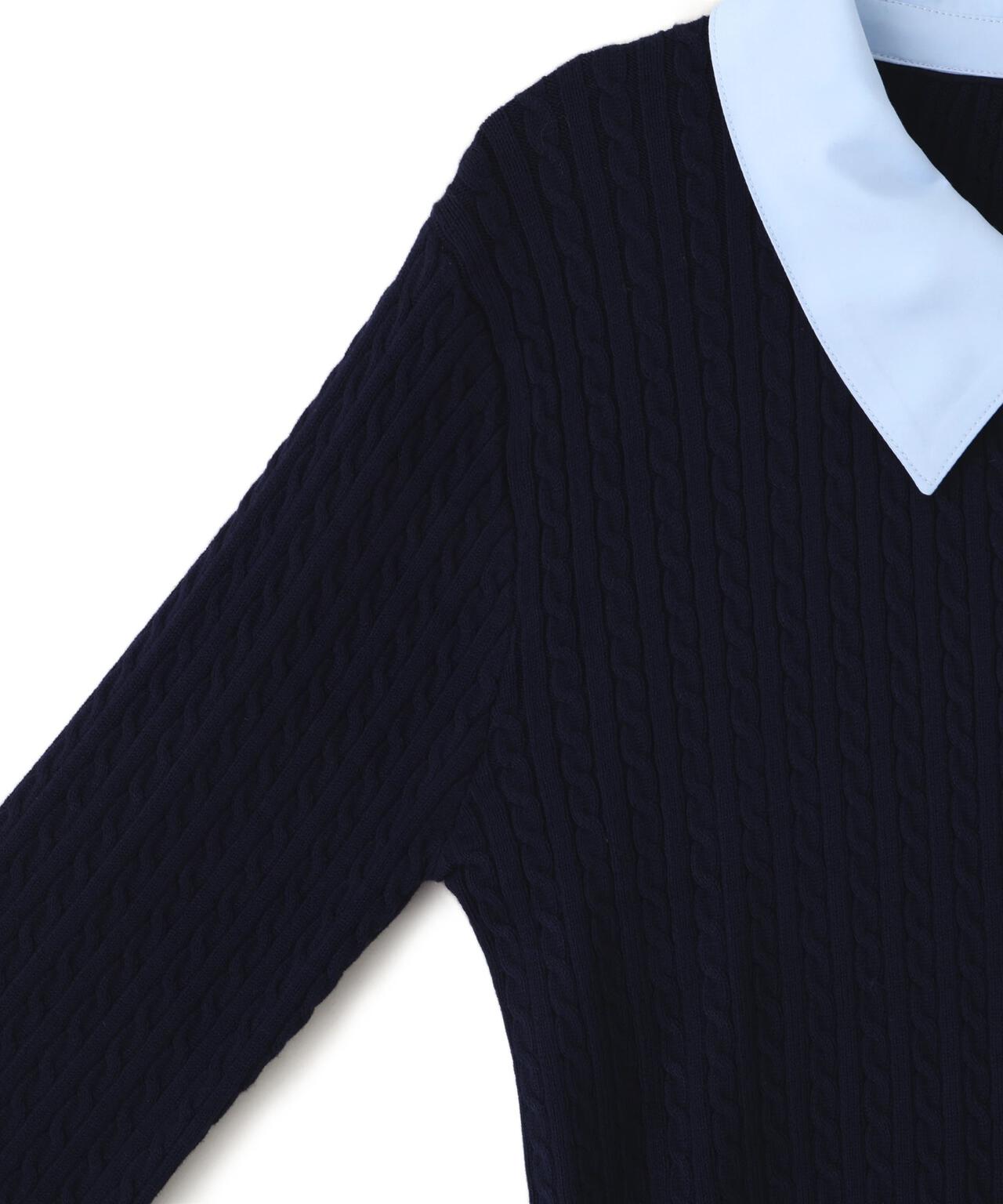 衿付きミニケーブルカーディガン