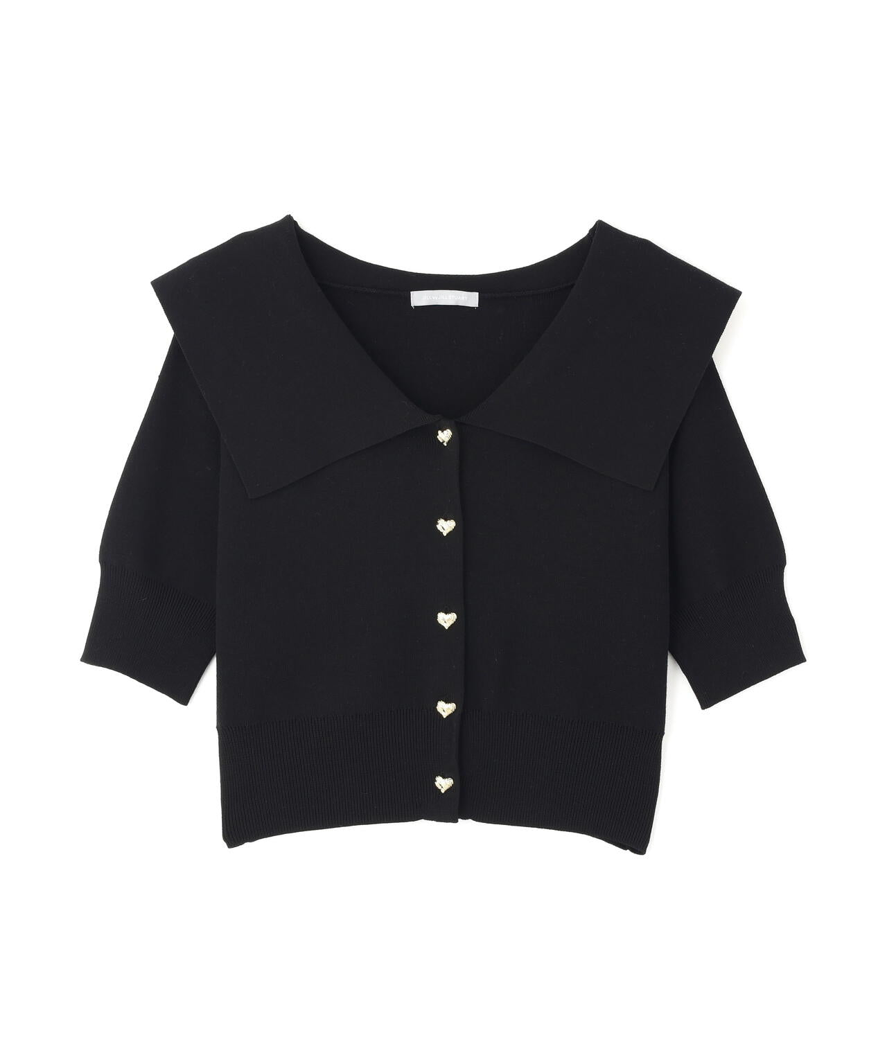 半袖ビッグカラーデザイン釦ニット