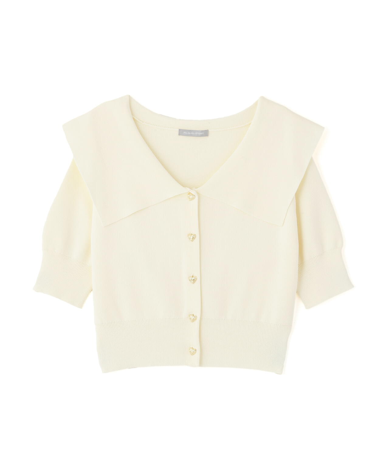 半袖ビッグカラーデザイン釦ニット