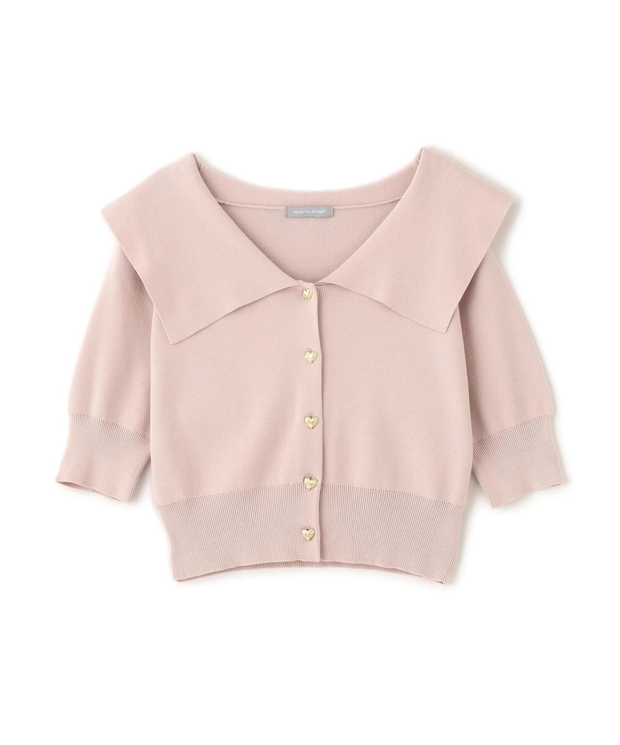 半袖ビッグカラーデザイン釦ニット