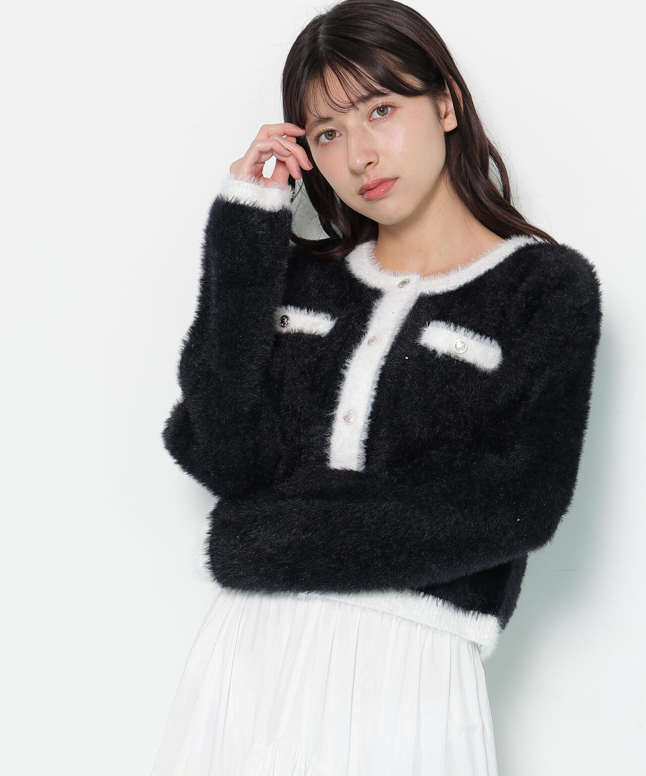 スパンコールフェザーニットジャケット