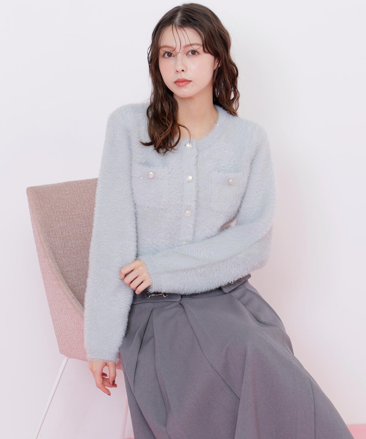 スパンコールフェザーニットジャケット