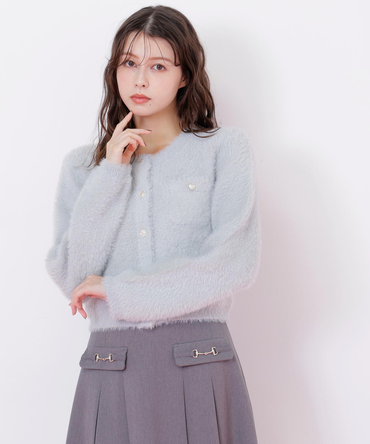 スパンコールフェザーニットジャケット