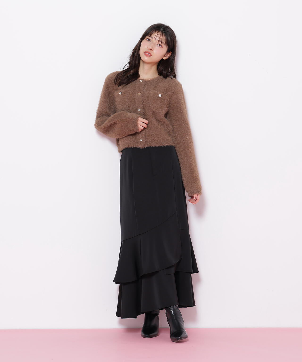 スパンコールフェザーニットジャケット