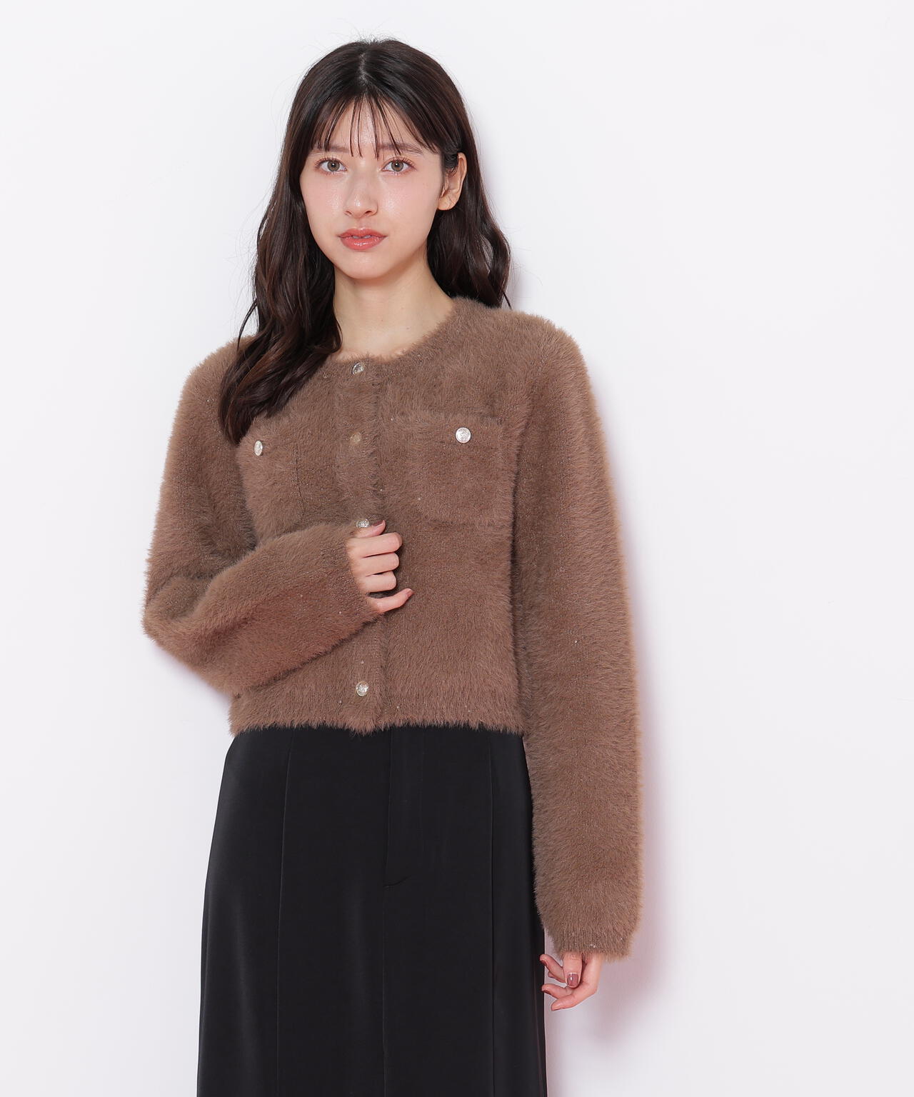 スパンコールフェザーニットジャケット