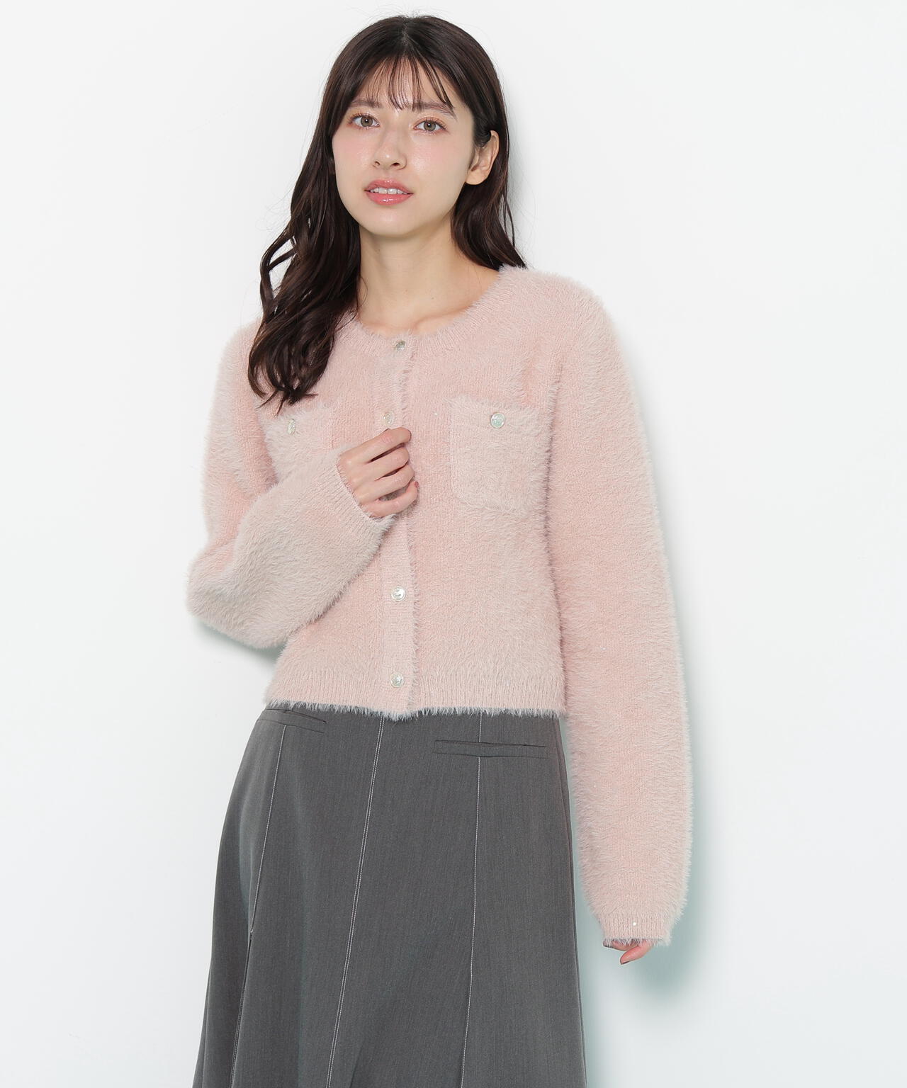 スパンコールフェザーニットジャケット