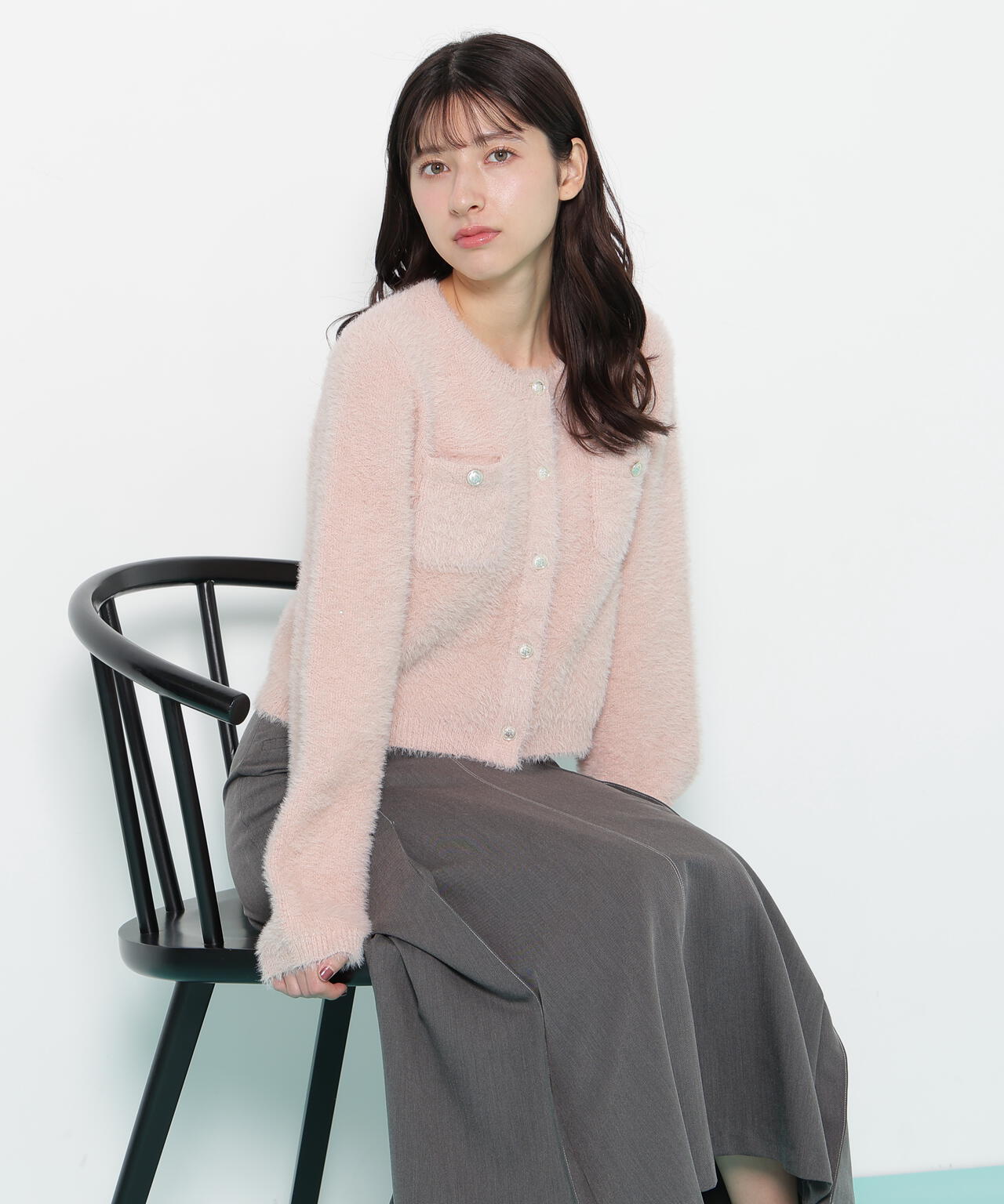 スパンコールフェザーニットジャケット