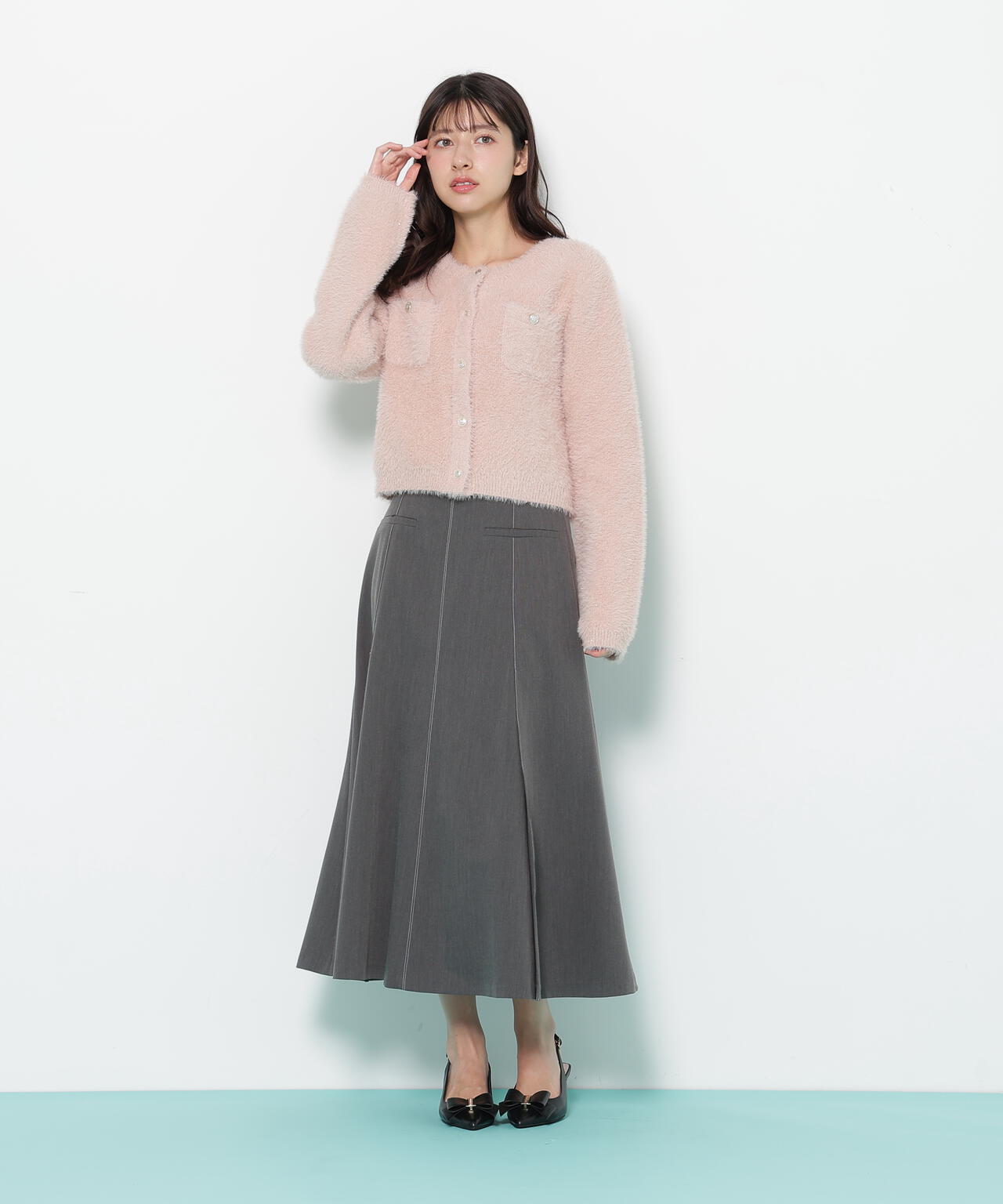 スパンコールフェザーニットジャケット