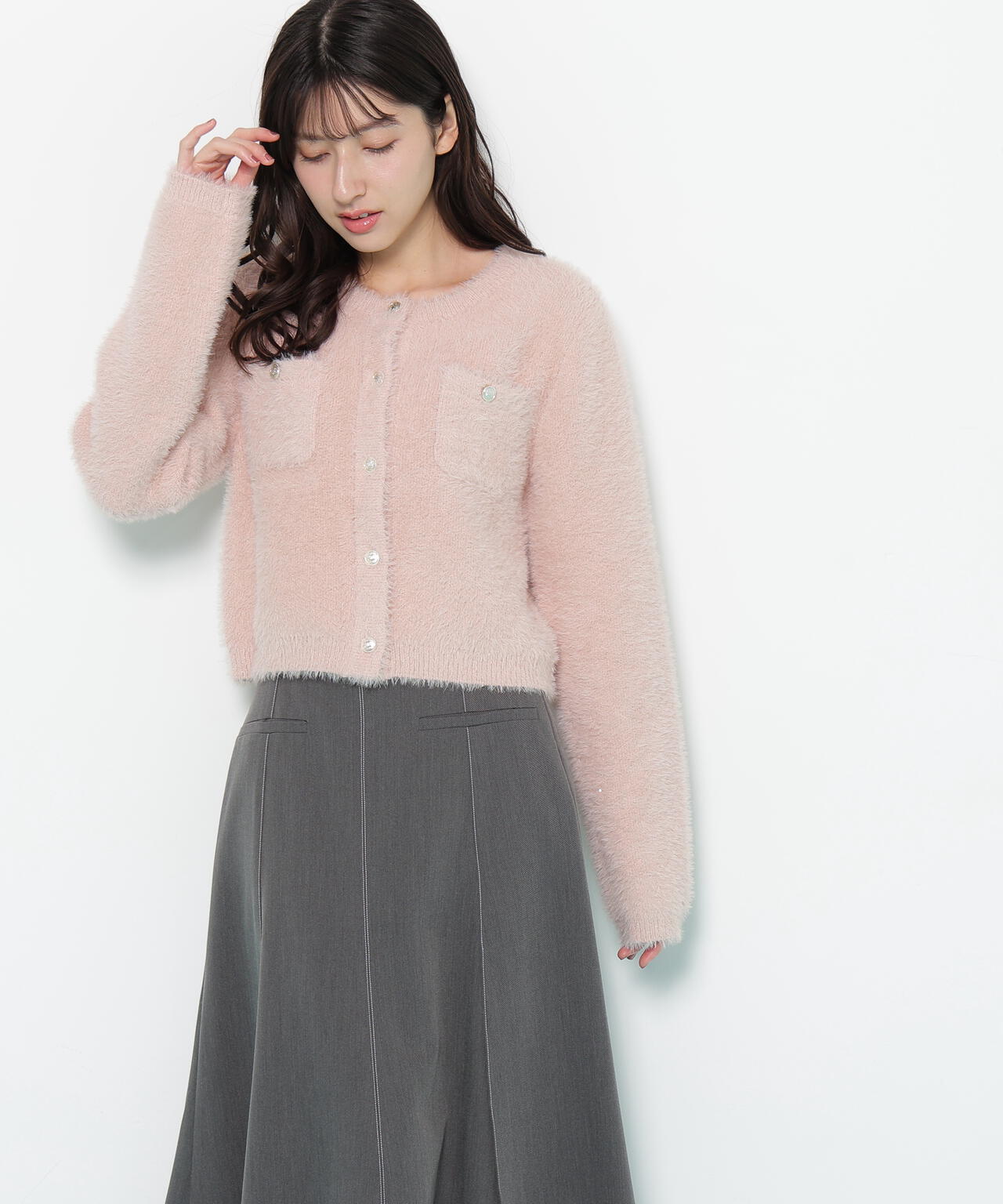 スパンコールフェザーニットジャケット