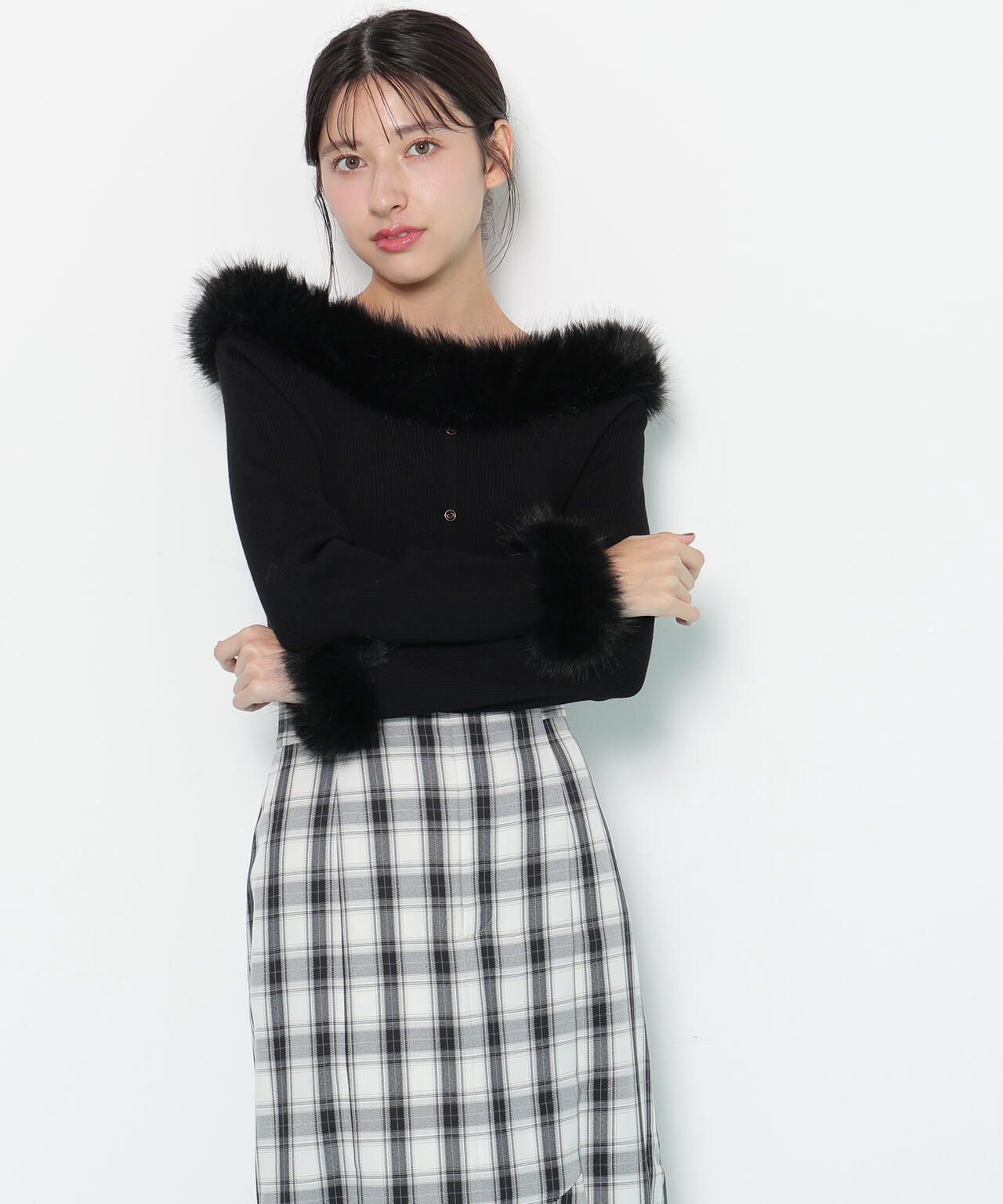 フェイクファートリムニット