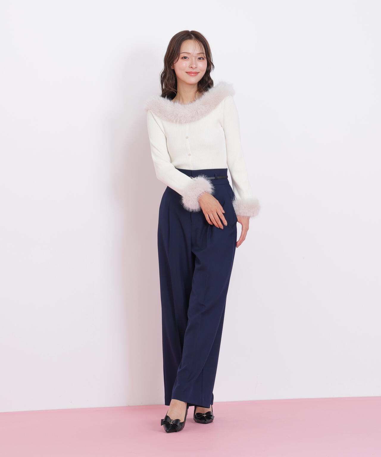 フェイクファートリムニット