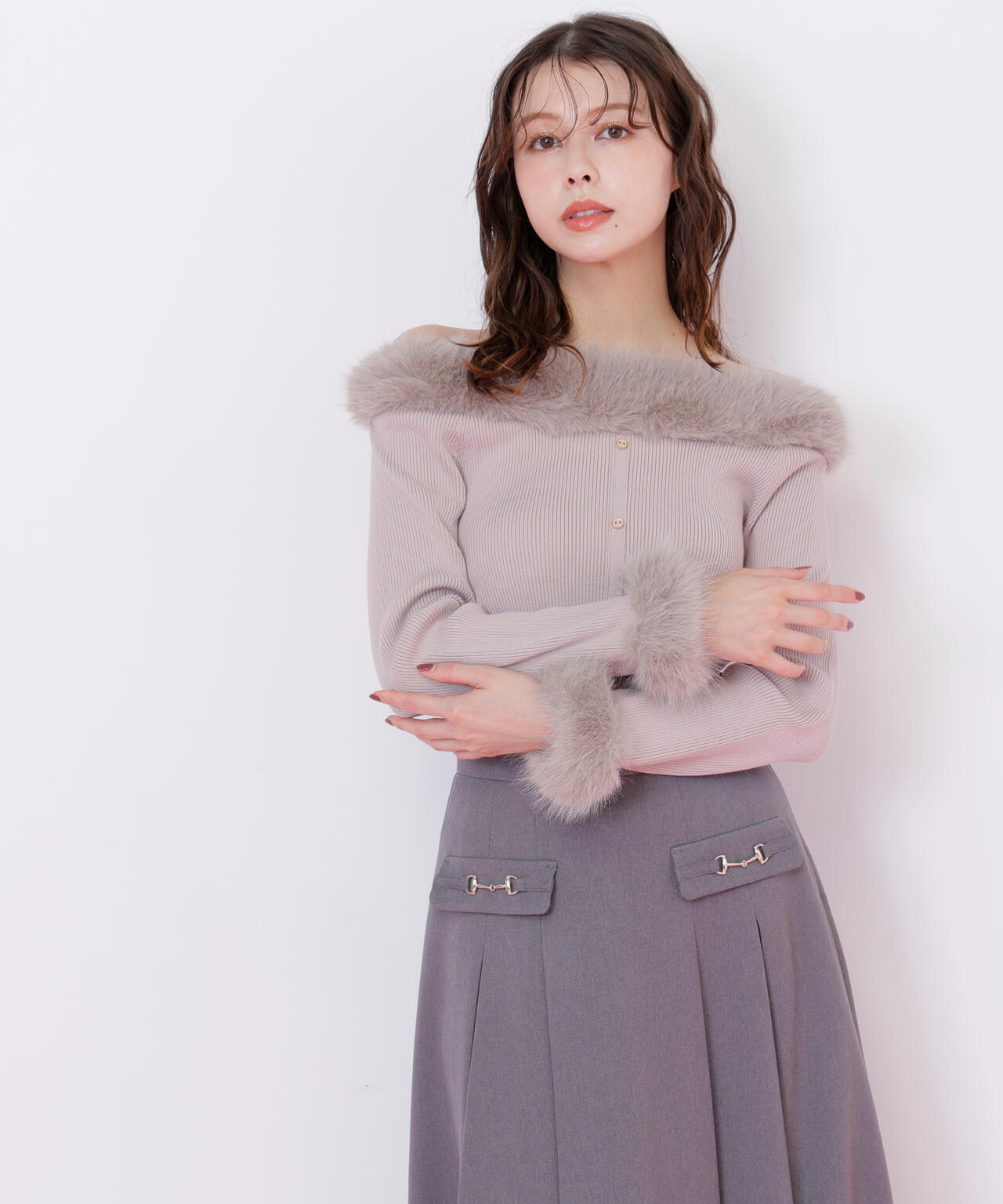 フェイクファートリムニット