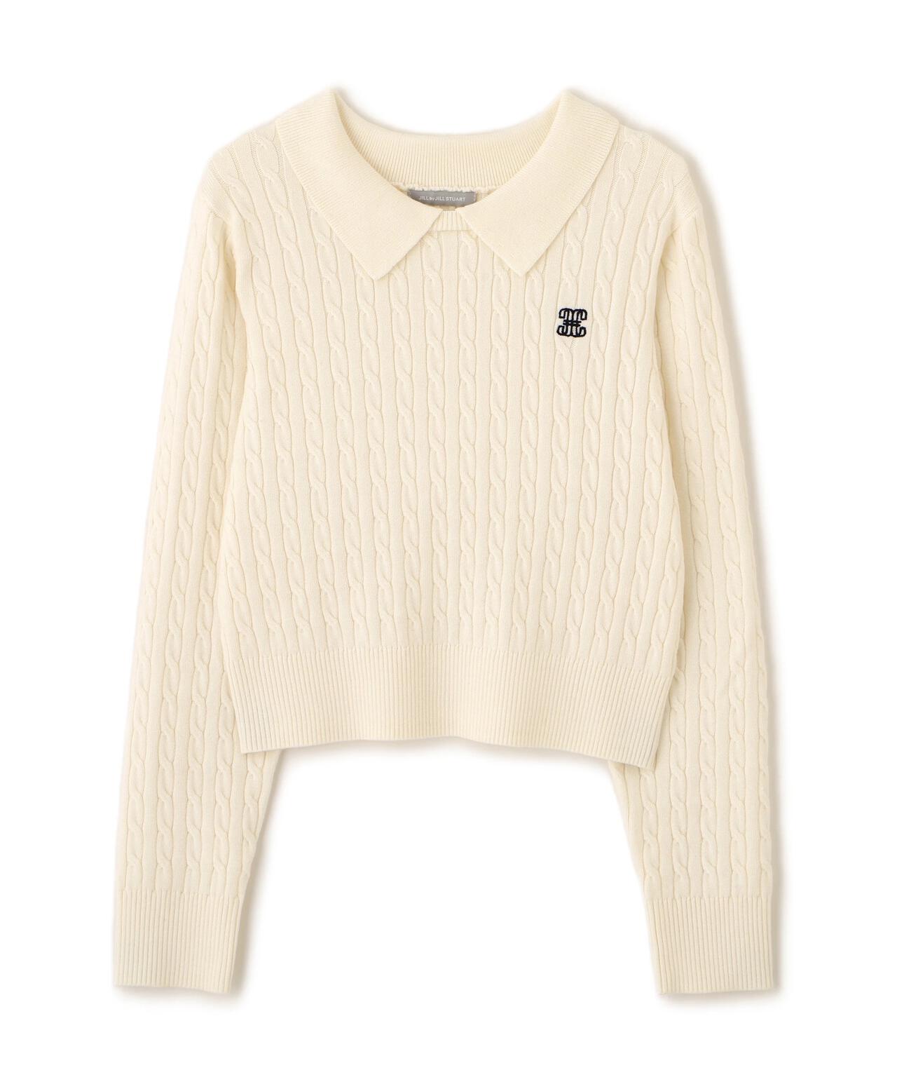 レイヤード衿ケーブルニット