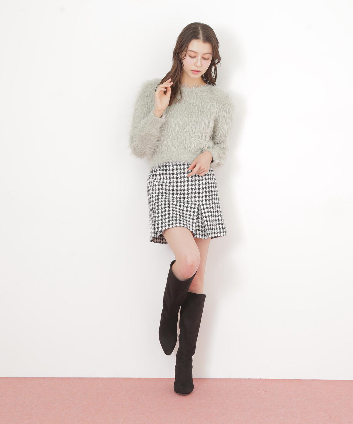 起毛ロングシャギーニット