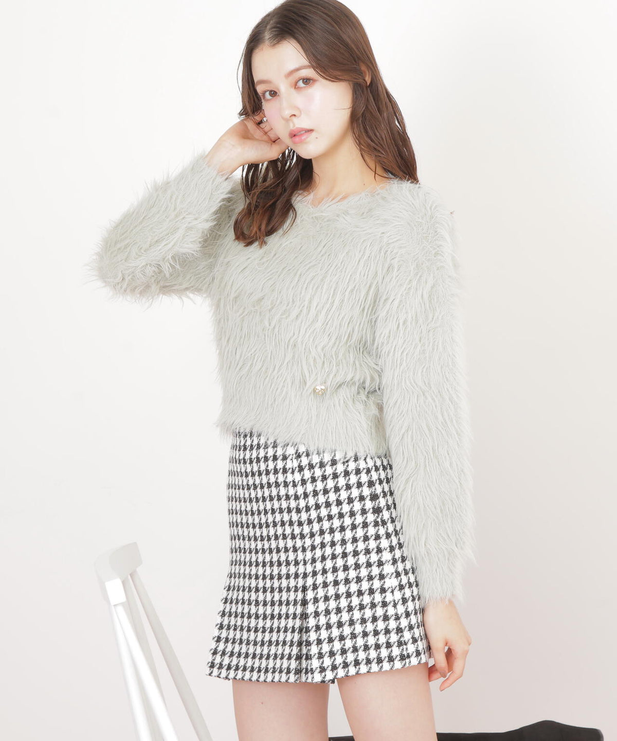 起毛ロングシャギーニット