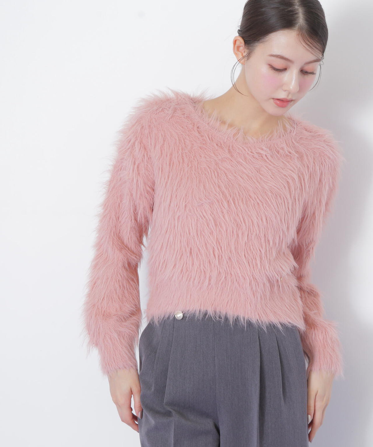 起毛ロングシャギーニット