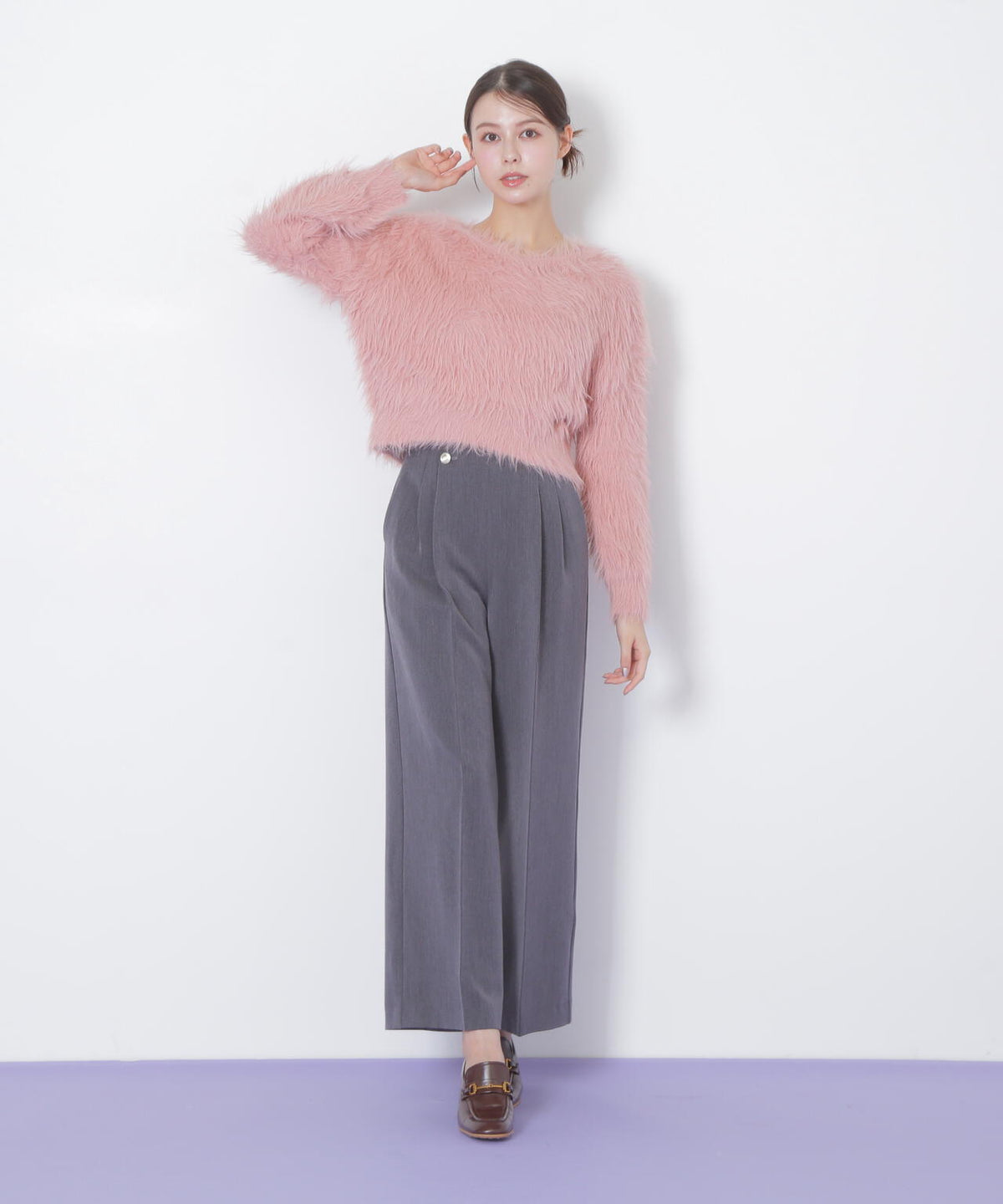 起毛ロングシャギーニット