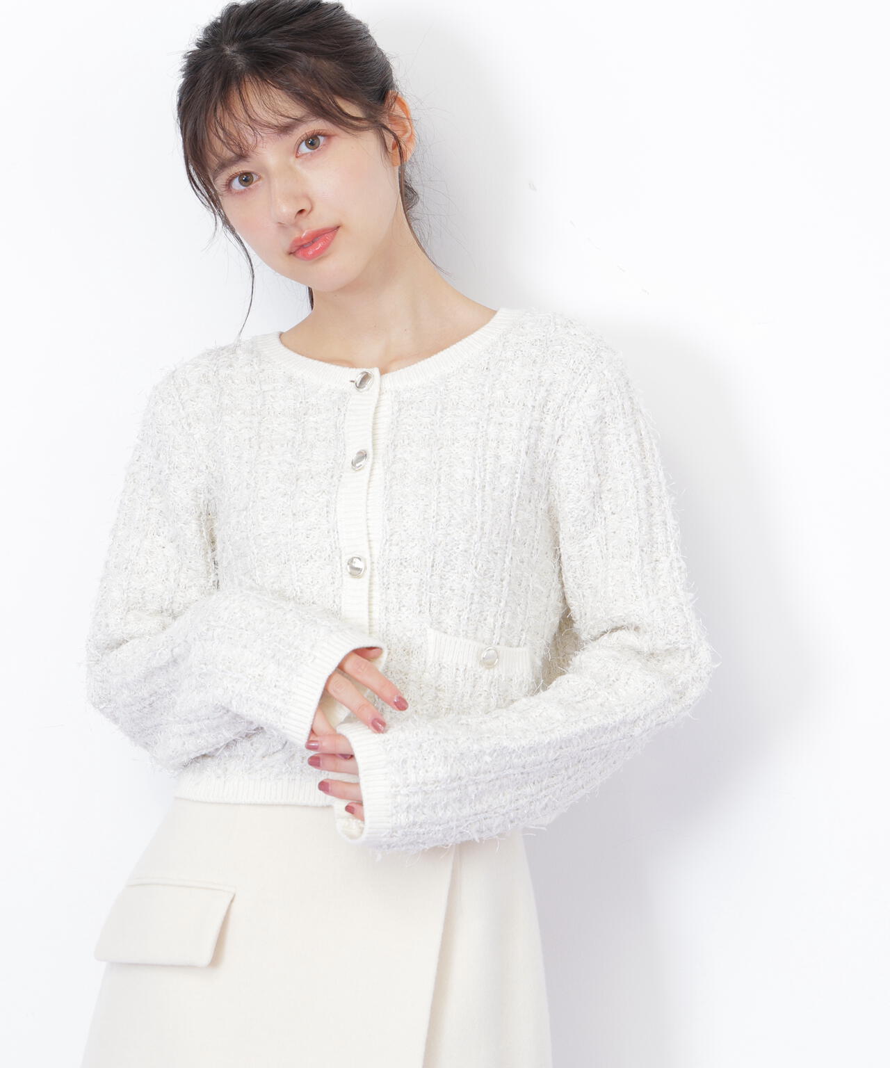 ラメツイードニットカーディガン