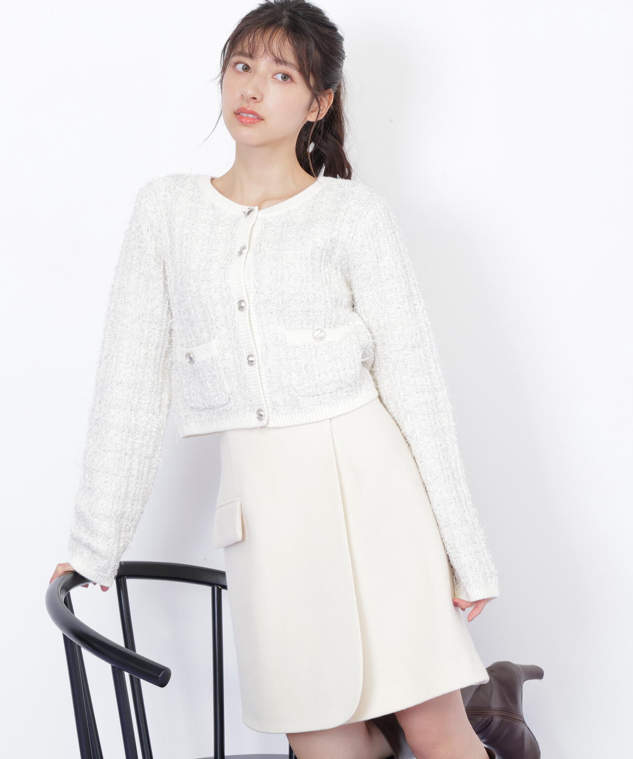 ラメツイードニットカーディガン