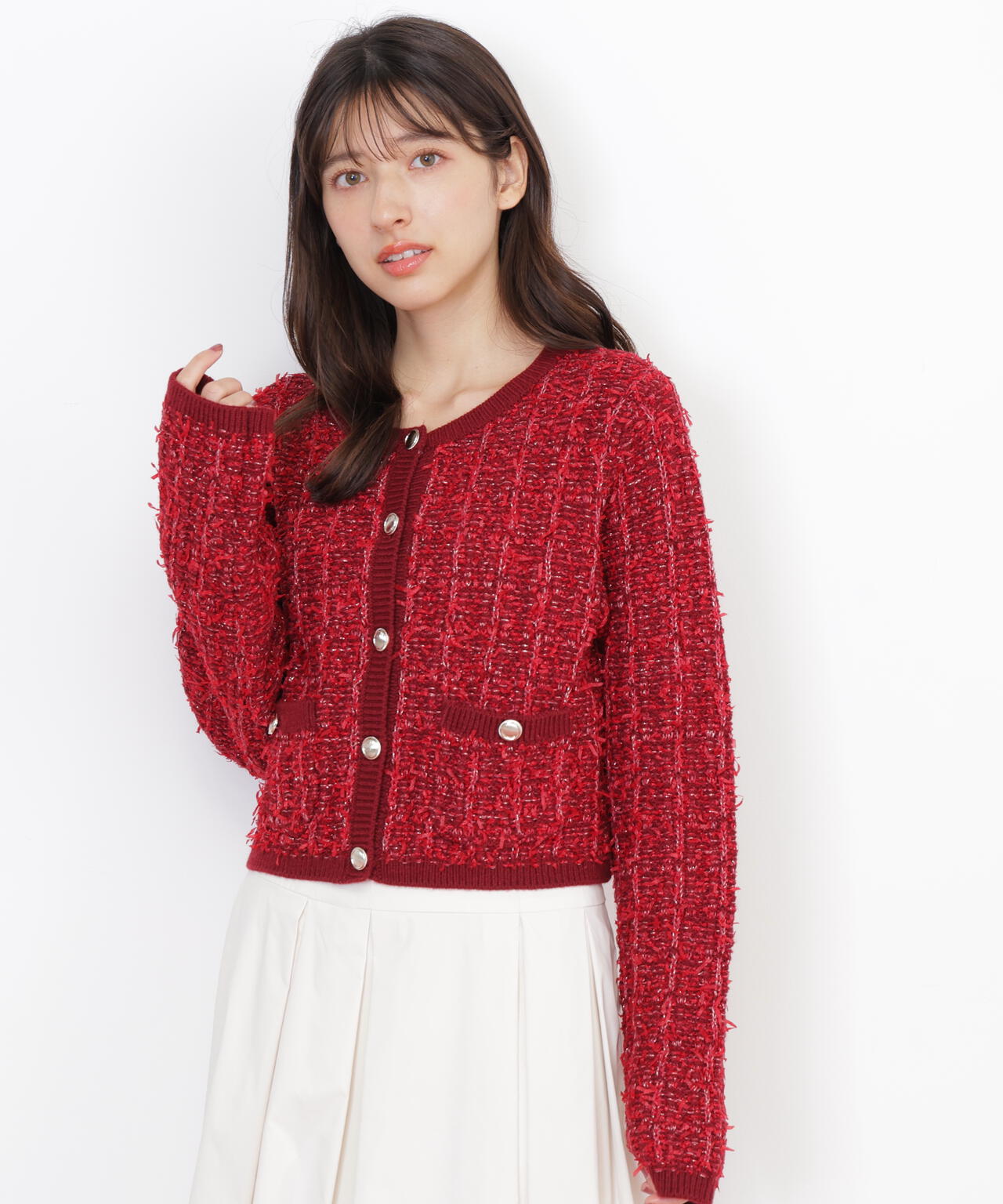 ラメツイードニットカーディガン